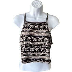 Unbranded elephant print halter cami crop top black beige high neck Y2K boho